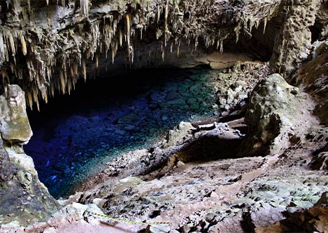 The Gruta do Lago Azul, a blue-tinted lake located inside a cave near the town of Bonito.