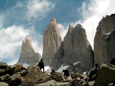 The three tower-like granite monoliths that gave Torres del Paine National Park its name.