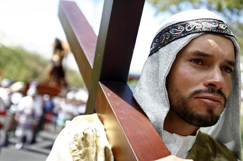 Man dressed like Jesus Christ during Santa Semana procession