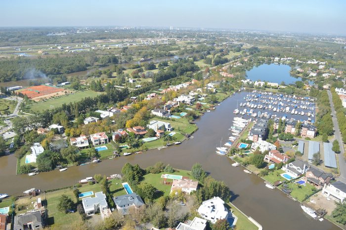 A view from a helicopter over the lower Parana Delta near Buenos Aires, Argentina