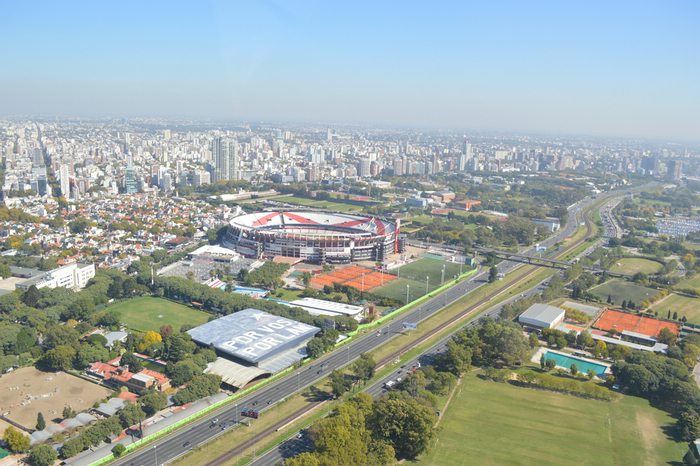 An aerial view of the River Plate Stadium in Buenos Aires, Argentina