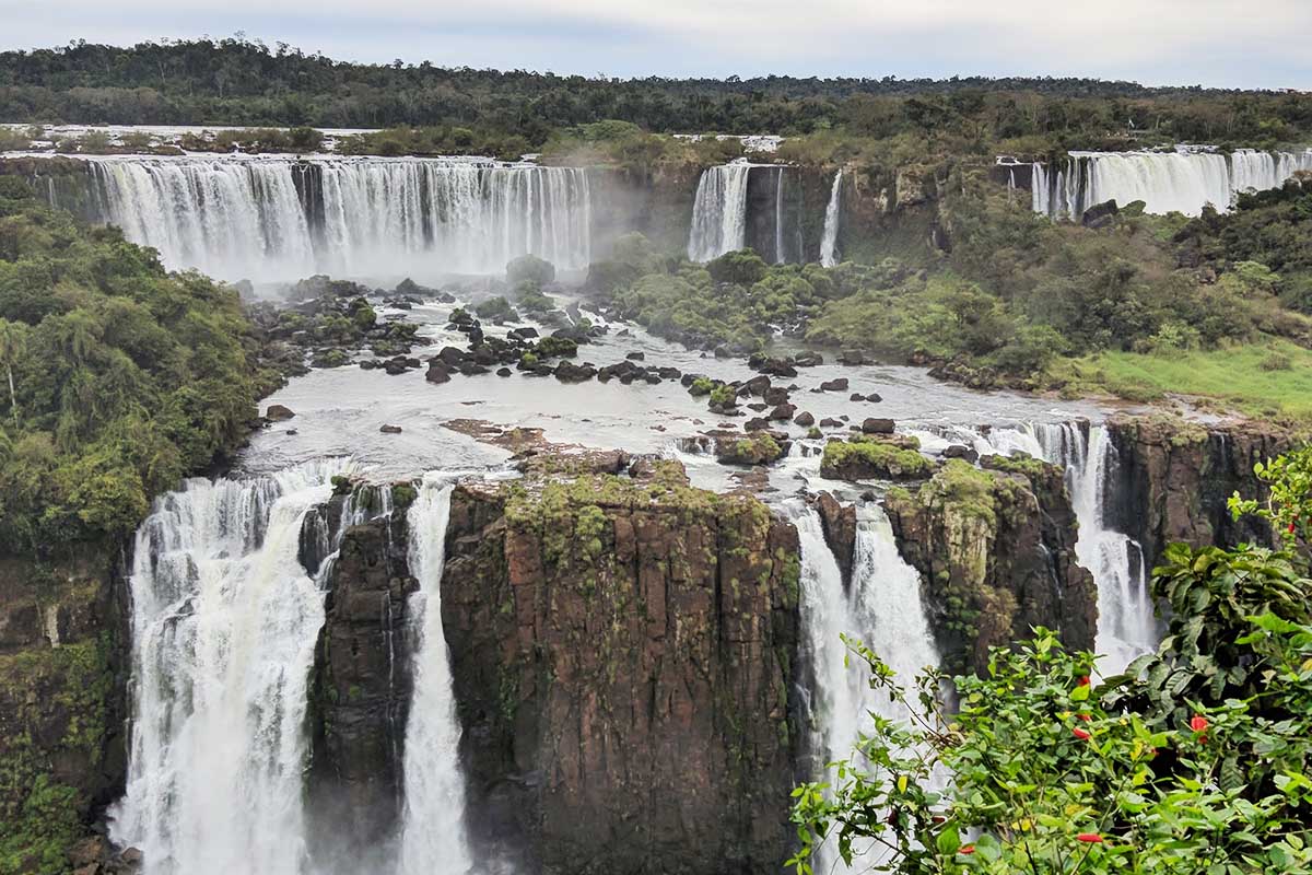 Cascades along the Iguazu Falls, a top destination in South America.