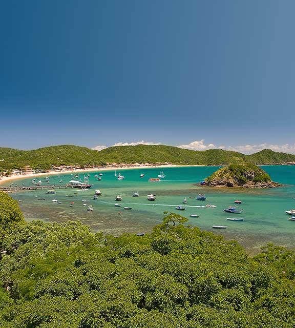 Boats in the water off the coast of Buzios, a popular beach resort town east of Rio de janeiro.