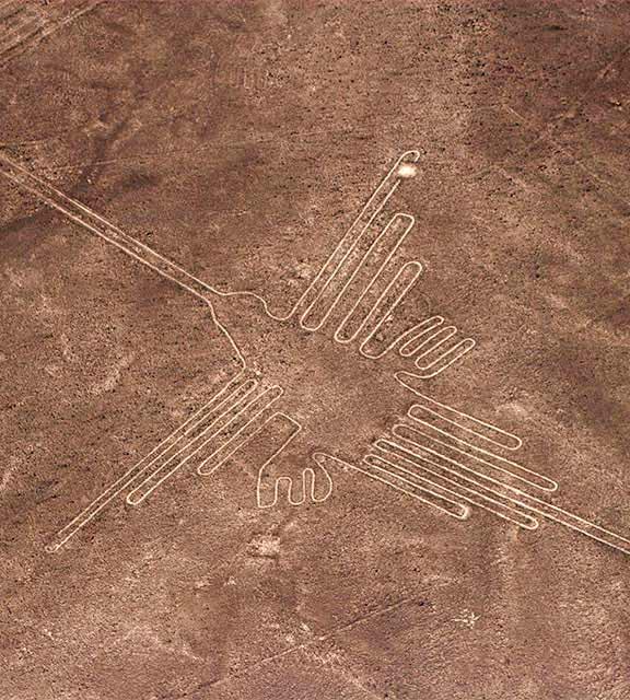 The Hummingbird, one of the many enormous geoglyphs that make up the Nazca Lines.