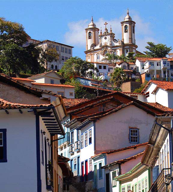 The impressive Nossa Senhora do Carmo church, towering over the town of Ouro Preto.