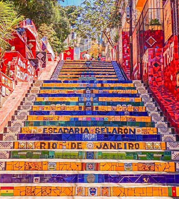The colorful Selaron Steps, one of the most recognizable landmarks in Rio de Janeiro.