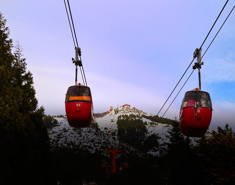 Two cable cars on Cerro Otto in Bariloche, a great place to take in panoramic views of the lake.