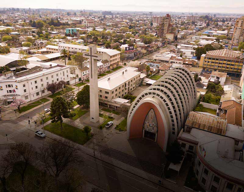 The modernist St. Charles Borromeo Cathedral in Chillan, declared a Chilean national monument.