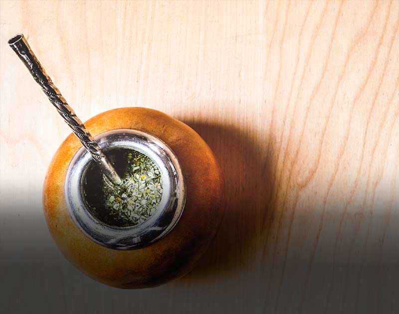 Yerba mate, a traditional infusion prepared in a hollowed gourd that is popular across Argentina.