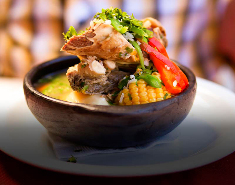 A bowl of Beef Cazuela, a traditional Chilean stew, at a restaurant in San Pedro de Atacama.