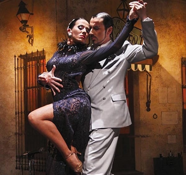 A couple dancing the tango, a typical dance of Buenos Aires and part of its cultural heritage.