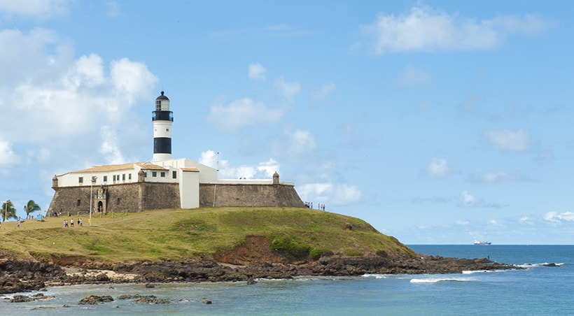 Farrol da Barra, a historic lighthouse dating to the 17th century located in Salvador de Bahia.