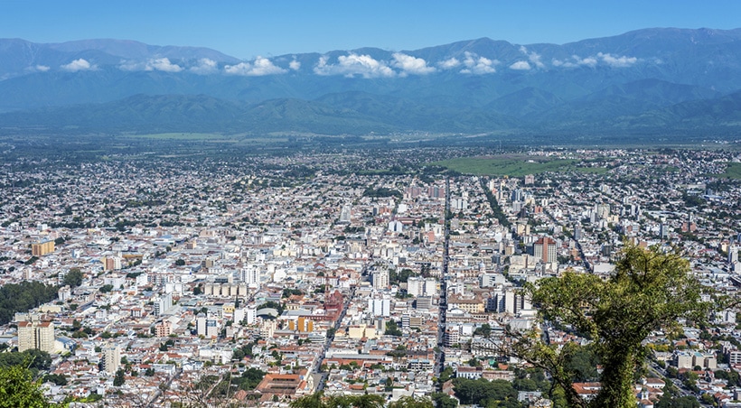 Aerial view of Salta, one of the largest cities in the country's mountainous northwestern region.