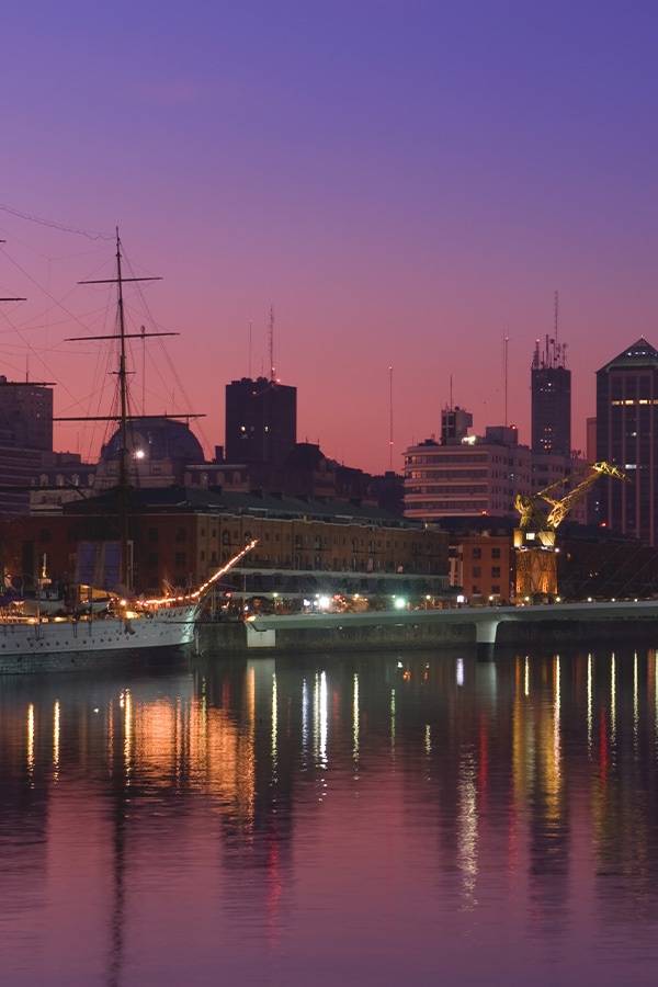 The Puente de la Mujer, a famous bridge located in the Puerto Madero district of Buenos Aires.