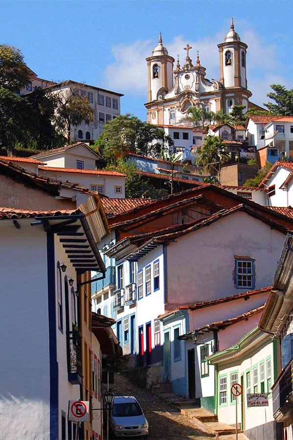 The impressive Nossa Senhora do Carmo church, towering over the town of Ouro Preto.