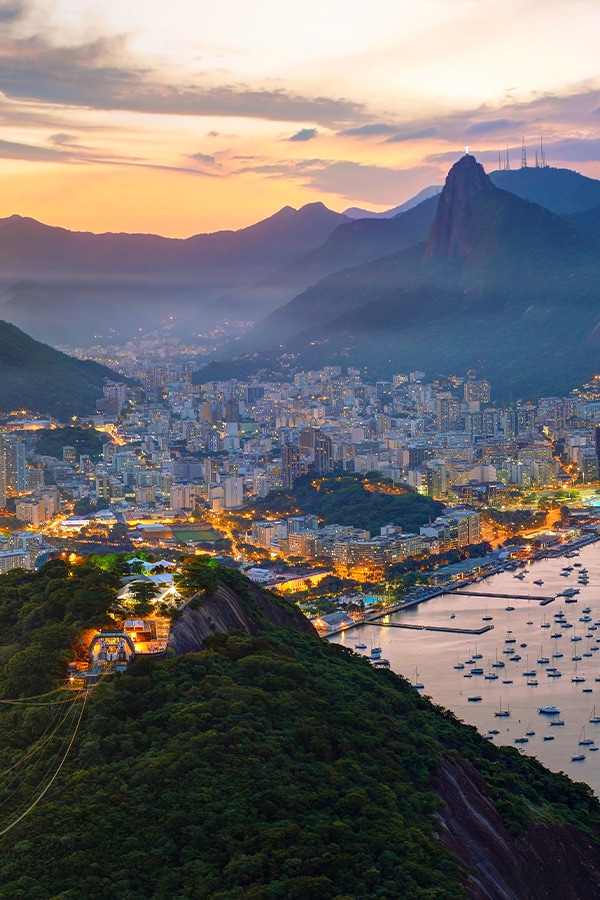 The Rio de Janeiro skyline, with the famous Christ the Redeemer statue looking over the city.