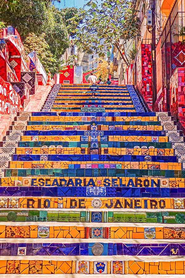 The colorful Selaron Steps, one of the most recognizable landmarks in Rio de Janeiro.