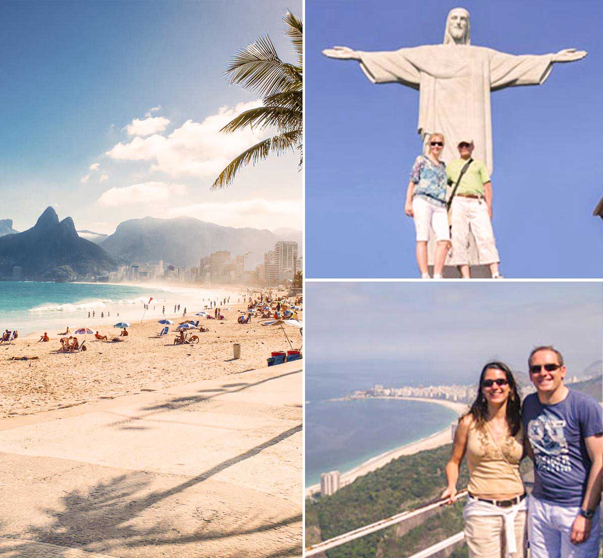 A collage showing various scenes in Rio de Janeiro, including the beach and Christ the Redeemer.