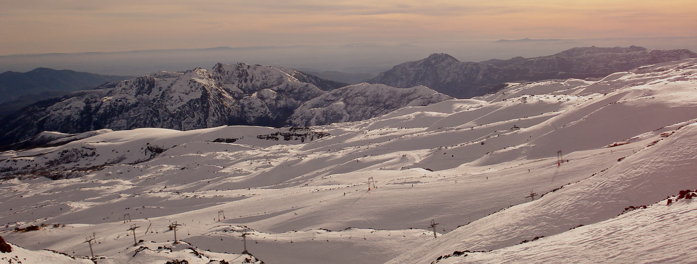 Snow-covered ski slopes in Chillan, one of South America's best ski resort towns.