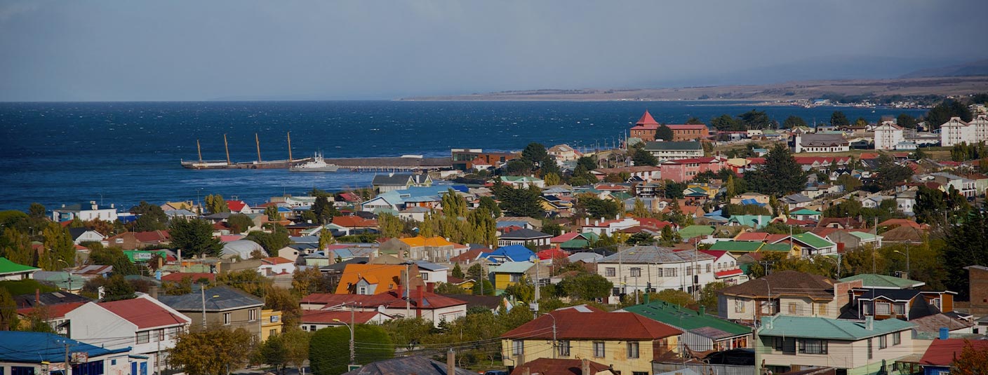 Rooftops of houses in Punta Arenas, a town in southern Chile overlooking the Straits of Magellan.