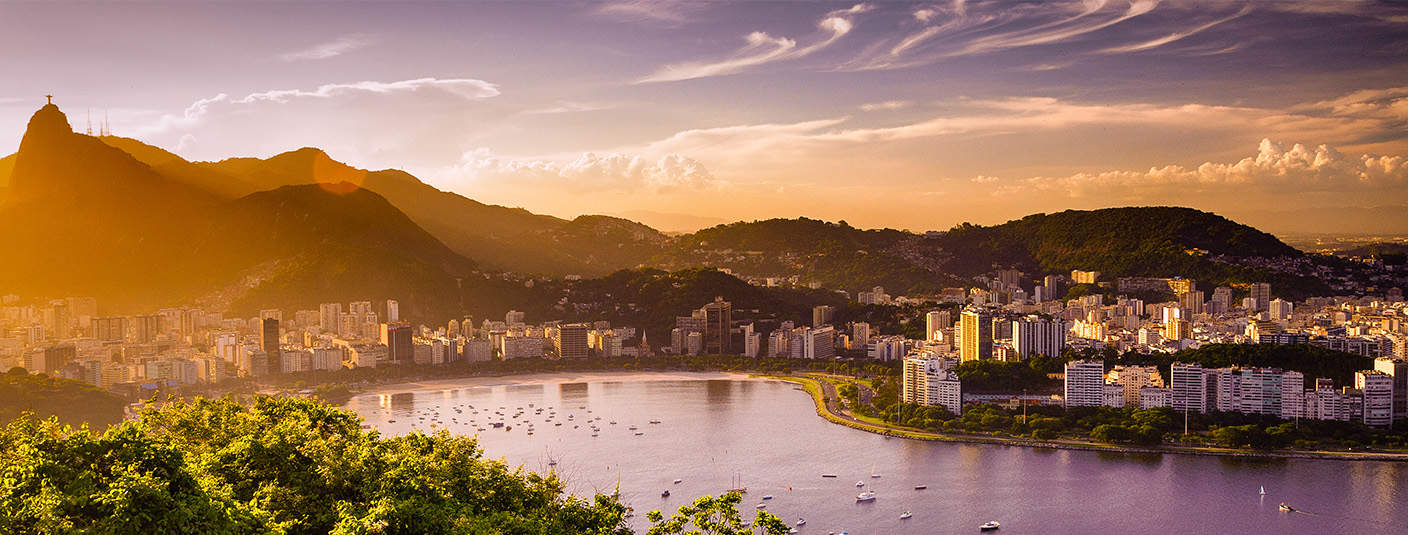 The Rio de Janeiro skyline, with the famous Christ the Redeemer statue looking over the city.