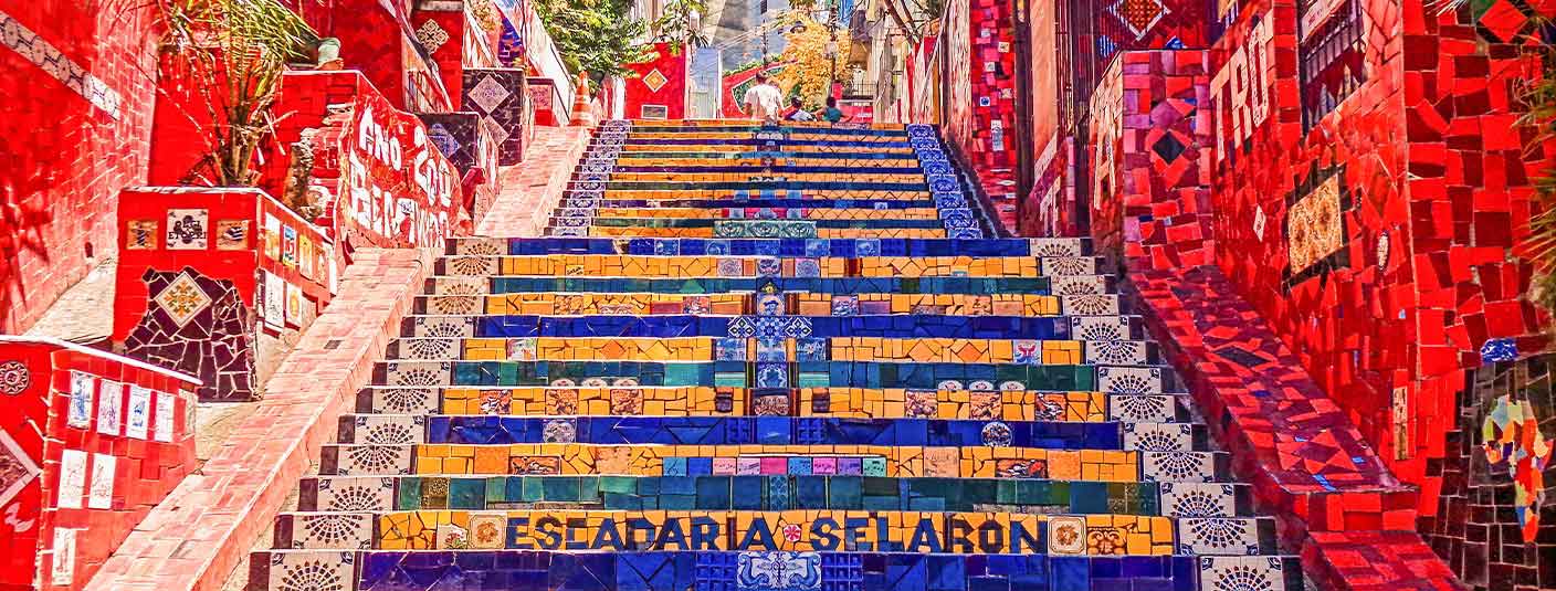 The colorful Selaron Steps, one of the most recognizable landmarks in Rio de Janeiro.