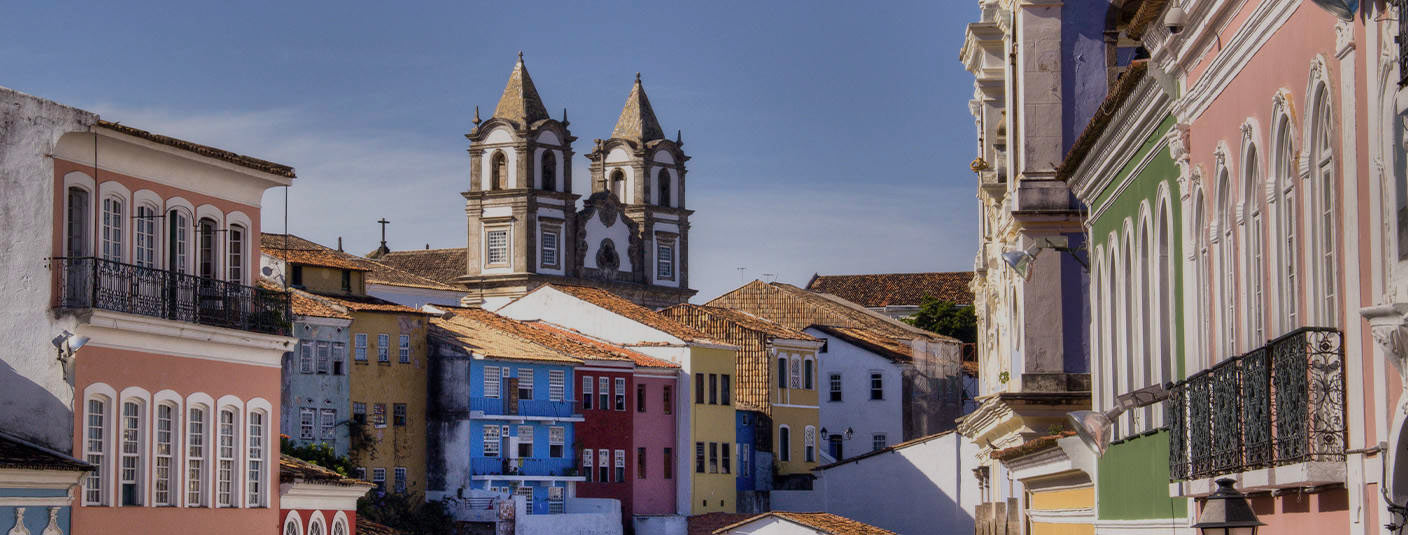 Colorful houses and colonial architecture in the historic center of Salvador, Bahia.