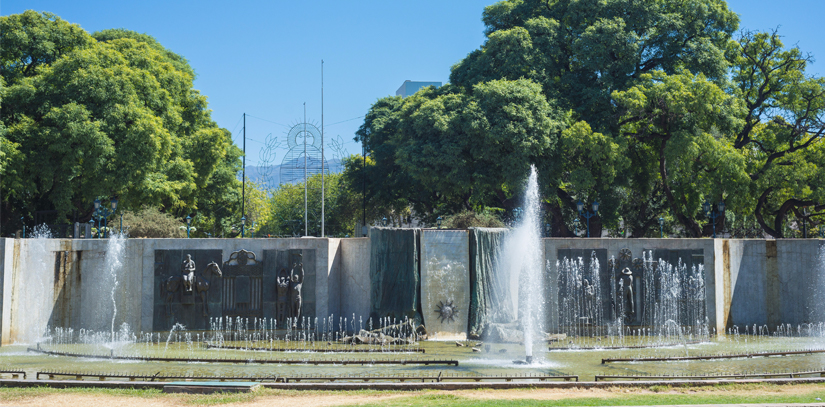 A water fountain in the heart of Plaza Independencia in Mendoza, Argentina