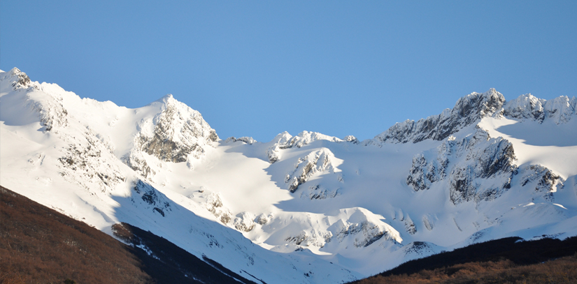 Snowy white mountain glacier in Ushuaia