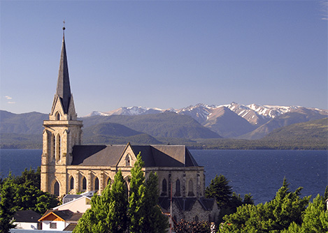 The impressive Cathedral of Our Lady of Nahuel Huapi, overlooking its namesake lake.