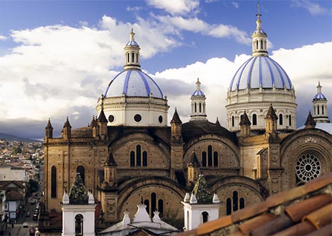 The beautiful blue domes of the Cathedral of the Immaculate Conception in Cuenca.