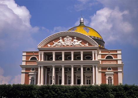 The exterior of the Amazon Theatre, an Italian Renaissance style opera house located in Manaus.