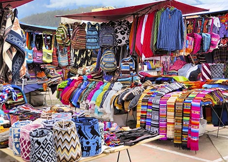 Clothing for sale at the Otavalo market, one of the largest crafts markets in South America.